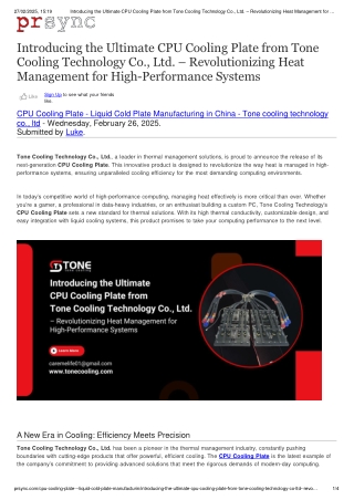 Ultimate CPU Cooling Plate by Tone Cooling – Superior Heat Management Systems
