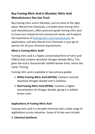 Buy Fuming Nitric Acid in Mumbai: Nitric Acid Manufacturers You Can Trust