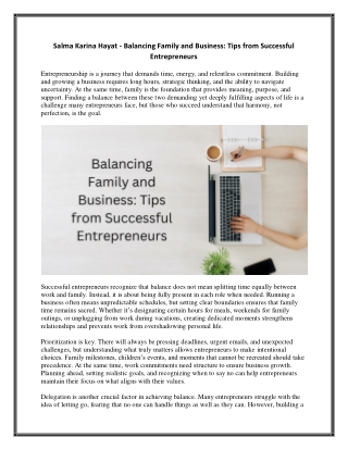 Salma Karina Hayat - Balancing Family and Business - Tips from Successful Entrepreneurs
