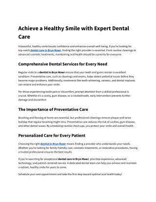 Achieve a Healthy Smile with Expert Dental Care