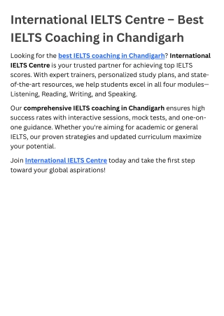 International IELTS Centre – Best IELTS Coaching in Chandigarh