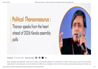 Political Tharoorosaurus _ Tharoor speaks from the heart ahead of 2026 Kerala assembly polls