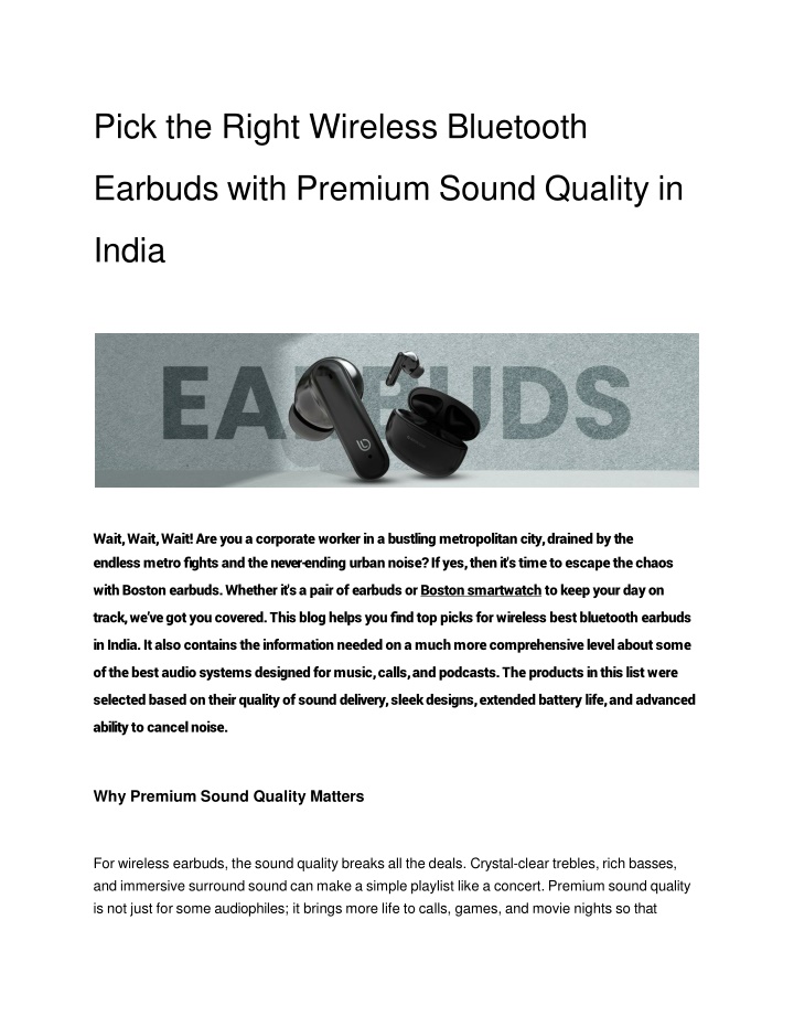 pick the right wireless bluetooth earbuds with premium sound quality in india