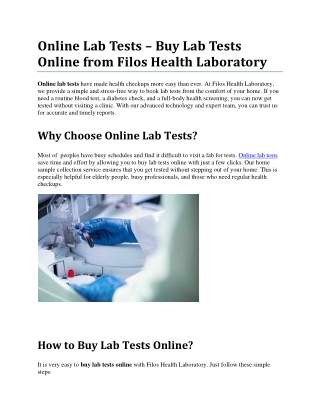 Online Lab Tests – Buy Lab Tests Online from Filos Health Laboratory