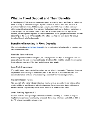 What is Fixed Deposit and Their Benefits (1)