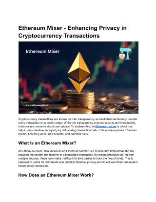 ethereum mixer enhancing privacy
