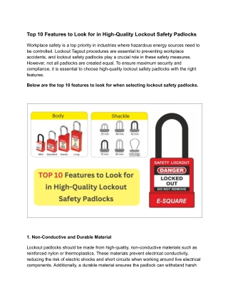 Top 10 Features to Look for in High-Quality Lockout Safety Padlocks
