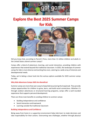 Explore the Best 2025 Summer Camps for Kids