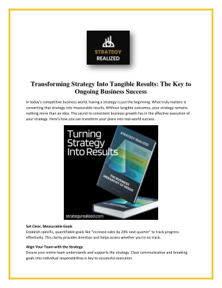 Transforming Strategy Into Tangible Results: The Key to Ongoing Business Success