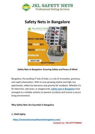 Safety Nets in Bangalore