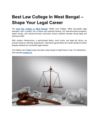 Best Law College In West Bengal – Shape Your Legal Career