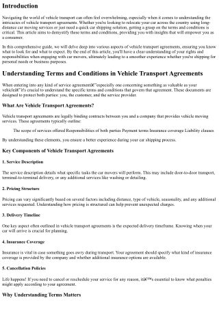 “Understanding Terms and Conditions in Vehicle Transport Agreements”