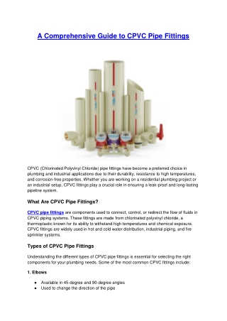 a comprehensive guide to cpvc pipe fittings