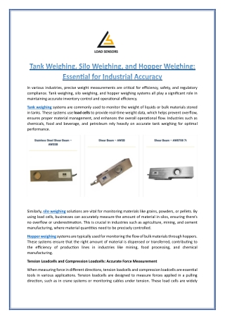 Tank Weighing, Silo Weighing, and Hopper Weighing Essential for Industrial Accuracy