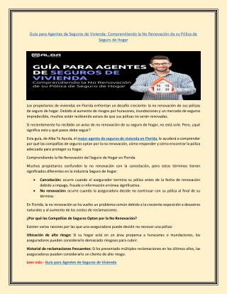 Guía para Agentes de Seguros de Vivienda: Comprendiendo la No Renovación de su P