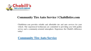 Community Tire Auto Service  Chabillstire.com