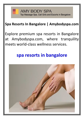 Spa Resorts In Bangalore  Amybodyspa.com