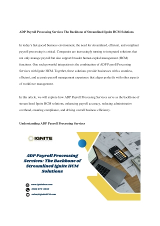 ADP Payroll Processing Services The Backbone of Streamlined Ignite HCM Solution