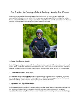Best Practices for Choosing a Reliable San Diego Security Guard Service