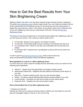 How to Get the Best Results from Your Skin Brightening Cream