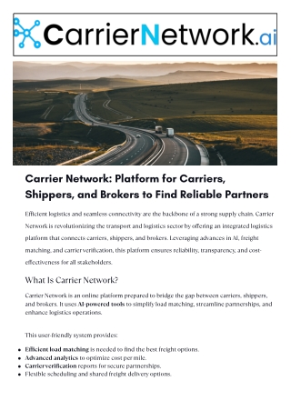 Platform for Carriers, Shippers, and Brokers to Find Reliable Partners
