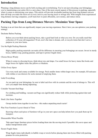 Packing Tips from Long Distance Movers: Maximize Your Space
