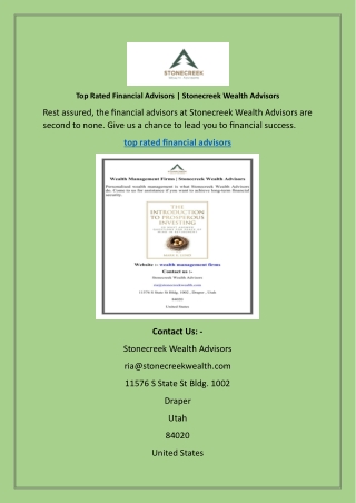 Top Rated Financial Advisors Stonecreek Wealth Advisors