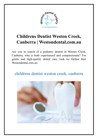 Childrens Dentist Weston Creek, Canberra  Westondental.com