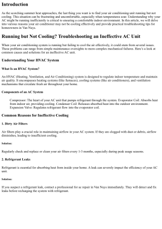 Running but Not Cooling? Troubleshooting an Ineffective AC Unit