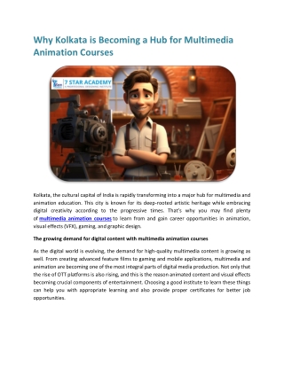 Why Kolkata is Becoming a Hub for Multimedia Animation Courses