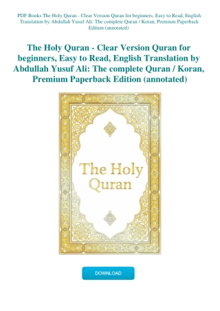 PDF Books The Holy Quran - Clear Version Quran for beginners  Easy to Read  English Translation by A