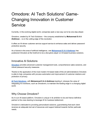 Omodore AI Tech Solutions' Game-Changing Innovation in Customer Service
