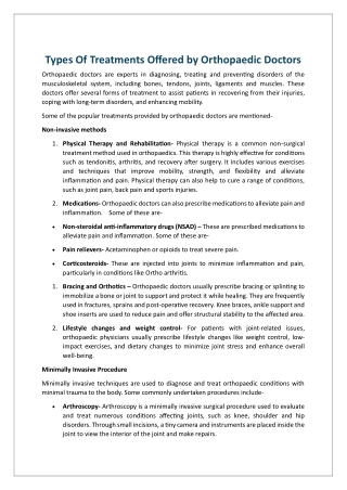Types Of Treatments Offered by Orthopaedic Doctors