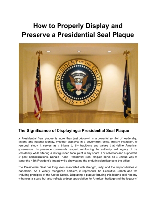 How to Properly Display and Preserve a Presidential Seal Plaque