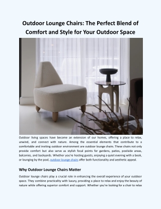 Outdoor Lounge Chairs: The Perfect Blend of Comfort and Style