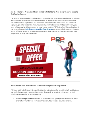 Ace the SalesforceSalesforce-AI-Specialist Exam Prep: Reliable Resources from P2