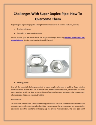 challenges with super duplex pipe how to overcome