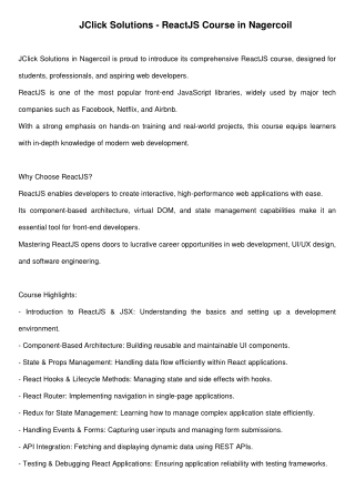 jclick solutions reactjs course in nagercoil