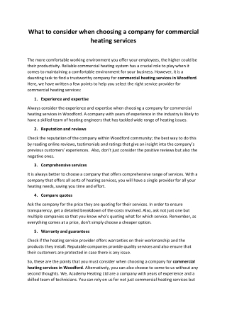 What to consider when choosing a company for commercial heating services