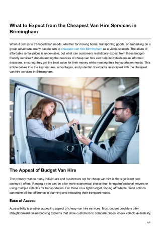 What to Expect from the Cheapest Van Hire Services in Birmingham