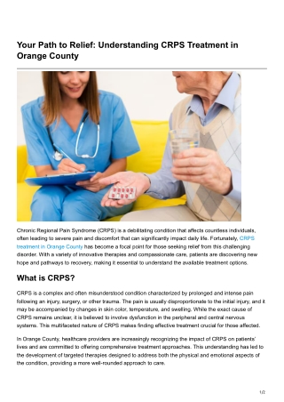 Your Path to Relief Understanding CRPS Treatment in OrangeCounty