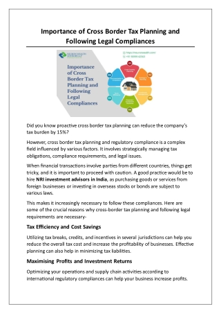 Importance of Cross Border Tax Planning and Following Legal Compliances