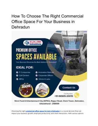 How To Choose The Right Commercial Office Space For Your Business in Dehradun