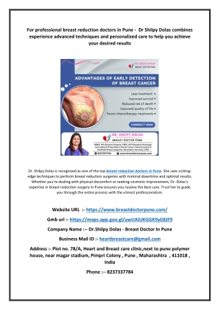 For professional breast reduction doctors in Pune -  Dr Shilpy Dolas combines experience advanced techniques and persona