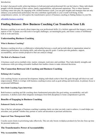 Finding Balance: How Business Coaching Can Transform Your Life