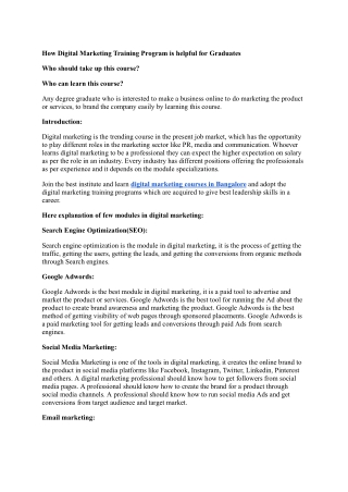 how digital marketing training program is helpful