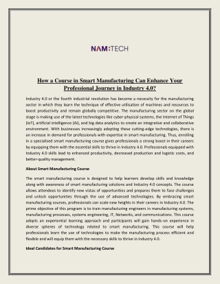 how a course in smart manufacturing can enhance