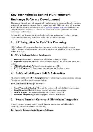 key technologies behind multi network recharge