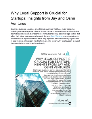 Why Legal Support is Crucial for Startups - Insights from Jay and Osnn Ventures