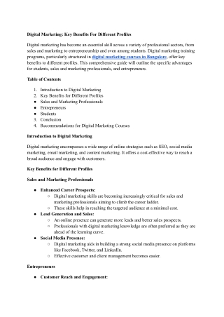digital marketing key benefits for different